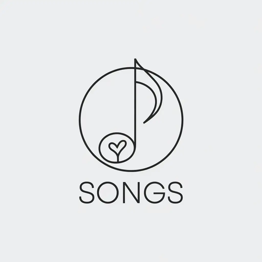 LOGO Design for Songs Minimalistic Vector with Note and HeartShaped Leaf Symbol