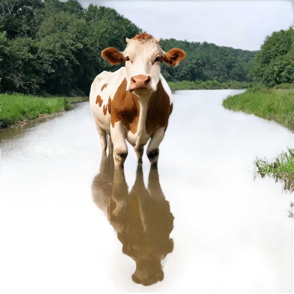 HighQuality-PNG-Image-of-a-Cow-Looking-Forward-in-a-River