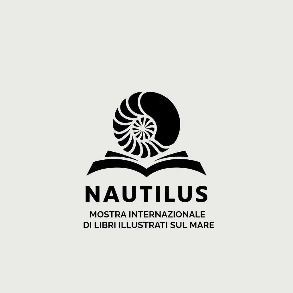 a vector logo design,with the text "Nautilus", main symbol:the shell of the nautilus mollusk, above a book,Minimalistic,be used in Nonprofit industry,clear background