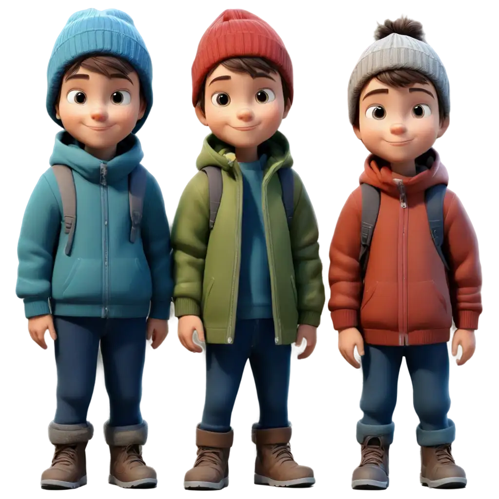 Cartoon-PNG-of-10-Young-Boys-Wearing-Winter-Clothes-Perfect-for-Digital-Projects