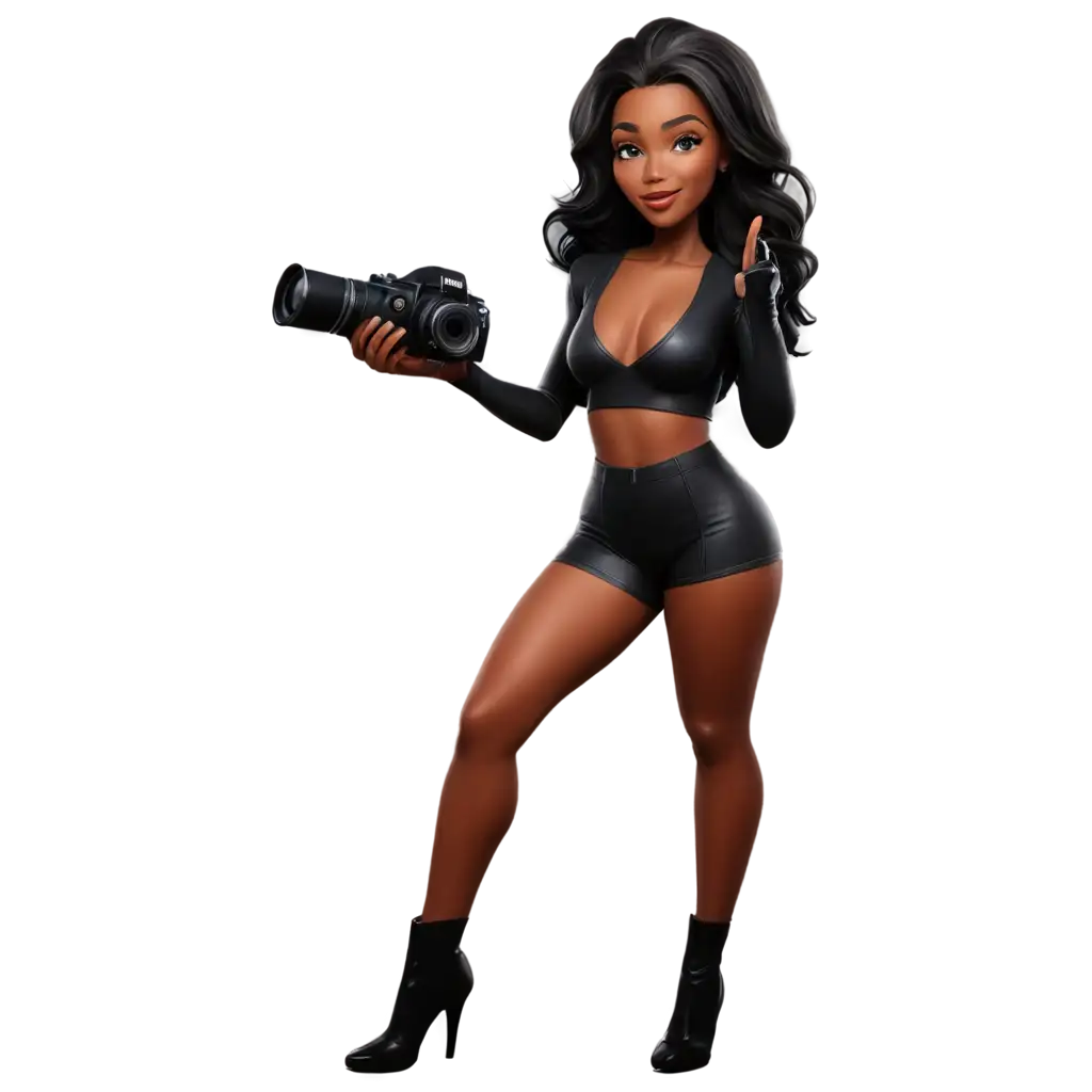 Cartoon-Black-Sexy-Lady-with-Camera-PNG-Image-Vibrant-Illustration-for-Online-Content