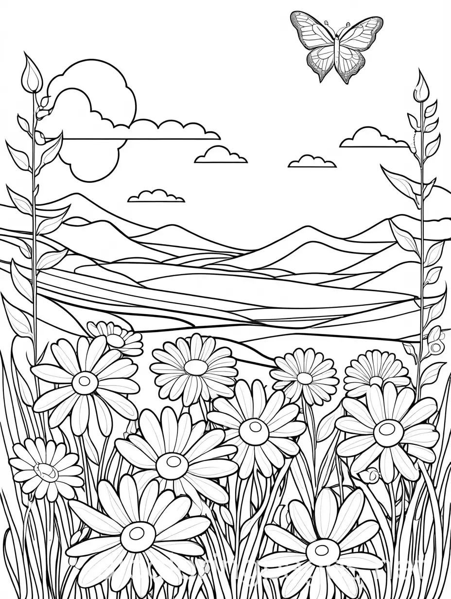 Daisy-Flower-and-Butterfly-Coloring-Page-for-Kids