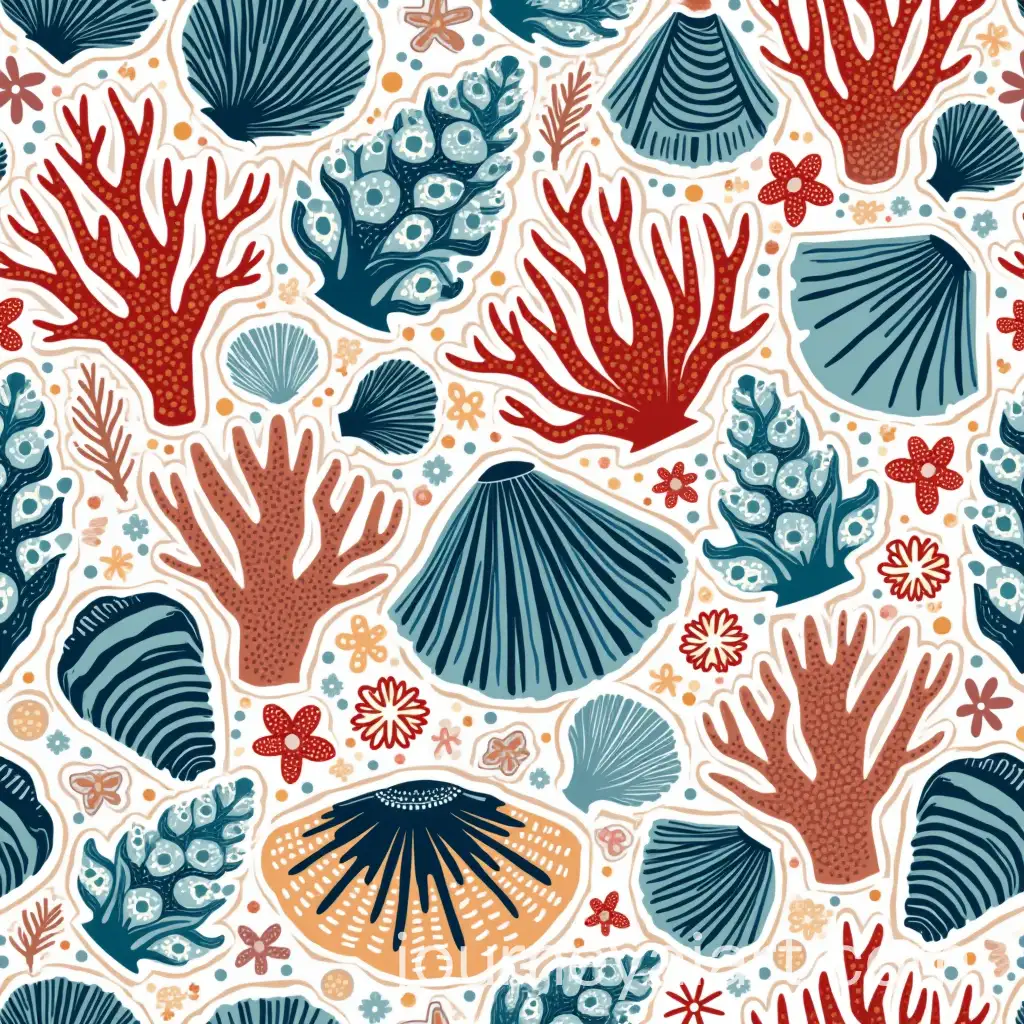 Textile-Repeat-Print-Featuring-Shells-Crabs-Sea-Corals-and-Octopus
