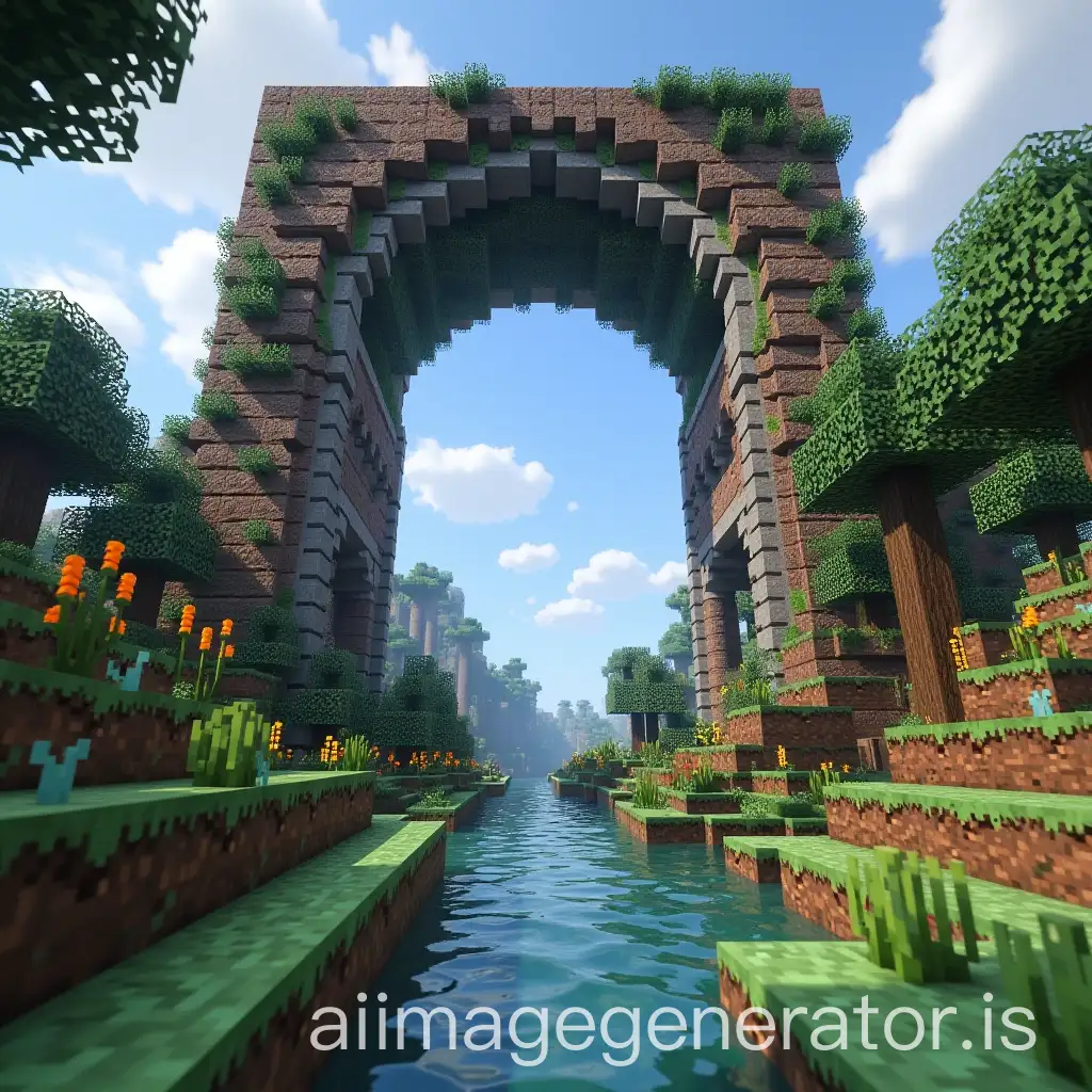 Minecraft-Portal-Surrounded-by-Pixelated-Landscape