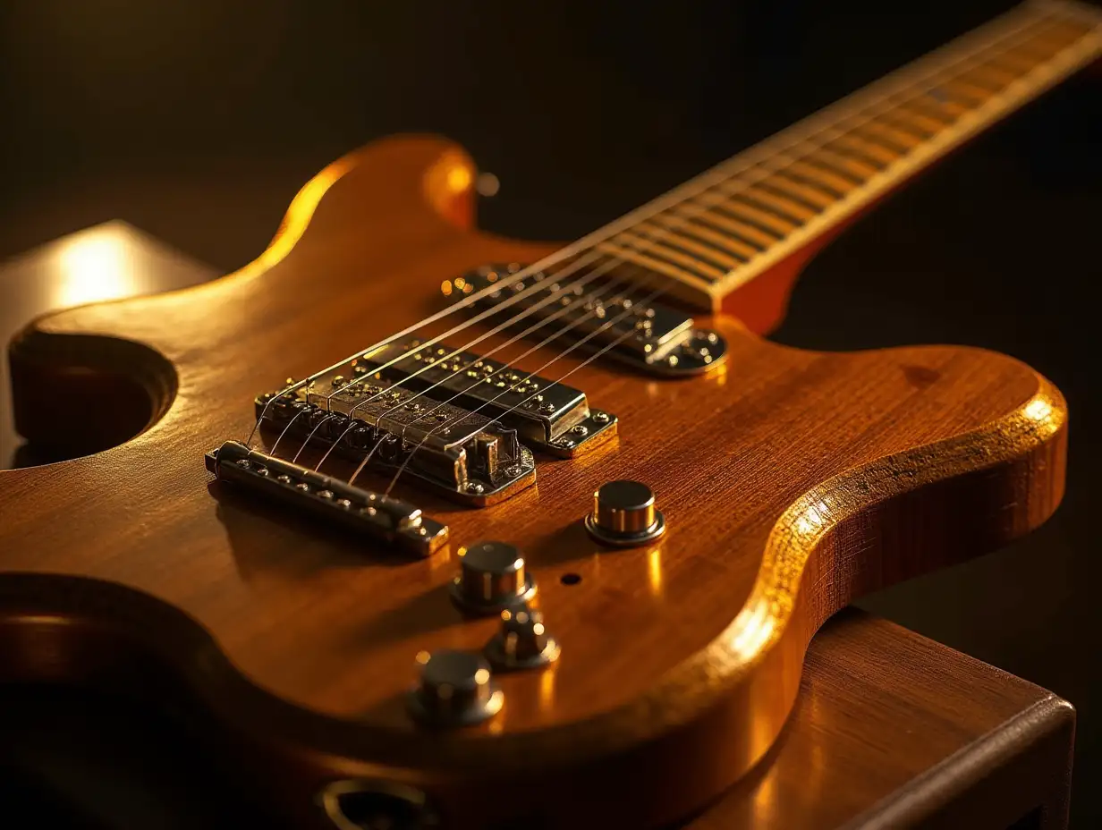 electric guitar glass gold on the table