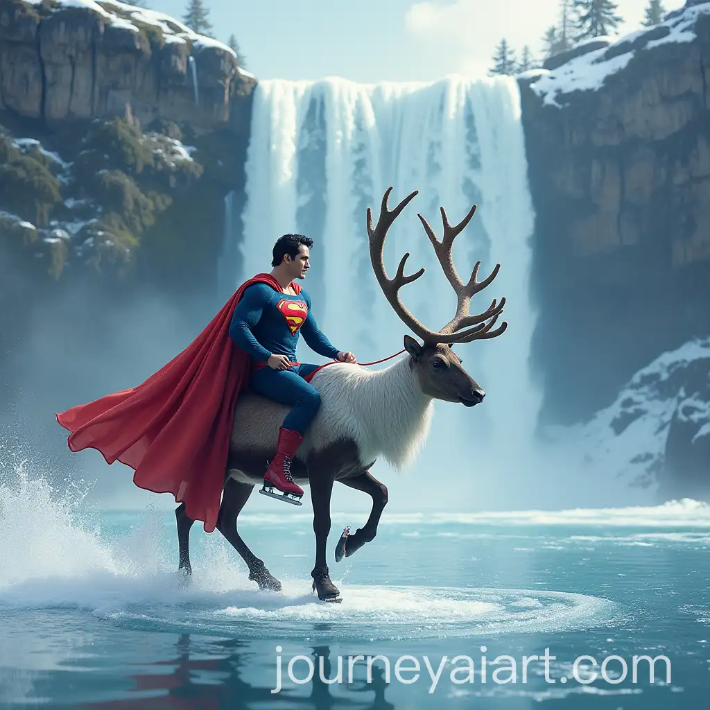 Superman-Riding-a-Reindeer-with-Santa-Claus-Ice-Skating-on-a-Frozen-Lake