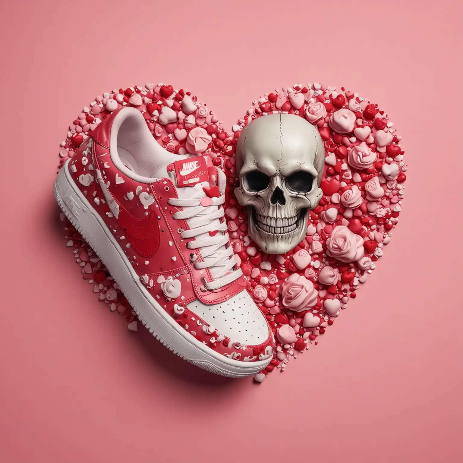 Retro Nike Sneakers Inspired by Strange Love with Valentines Day Heart Skull Graphics