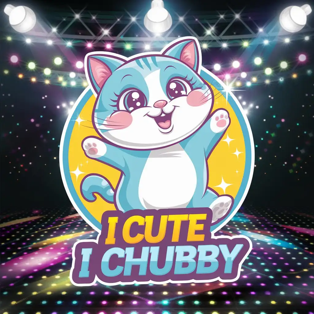 LOGO Design for i cute i chubby Vibrant Blue Dancing Cat with Festive Background