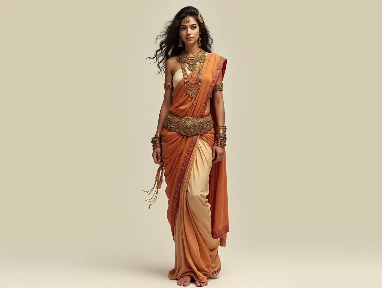 Stunning-Mahabharata-Era-Woman-Adorned-with-Ancient-Jewelry-in-Regal-Sari