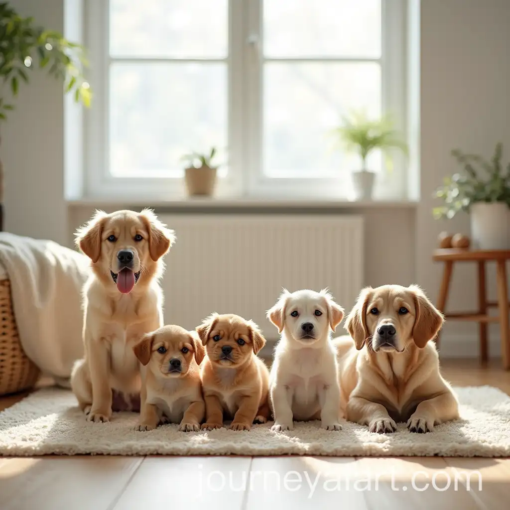Group-of-10-Playful-and-Sleepy-Little-Dogs-on-a-Cream-Carpet-Behind-a-Large-Window