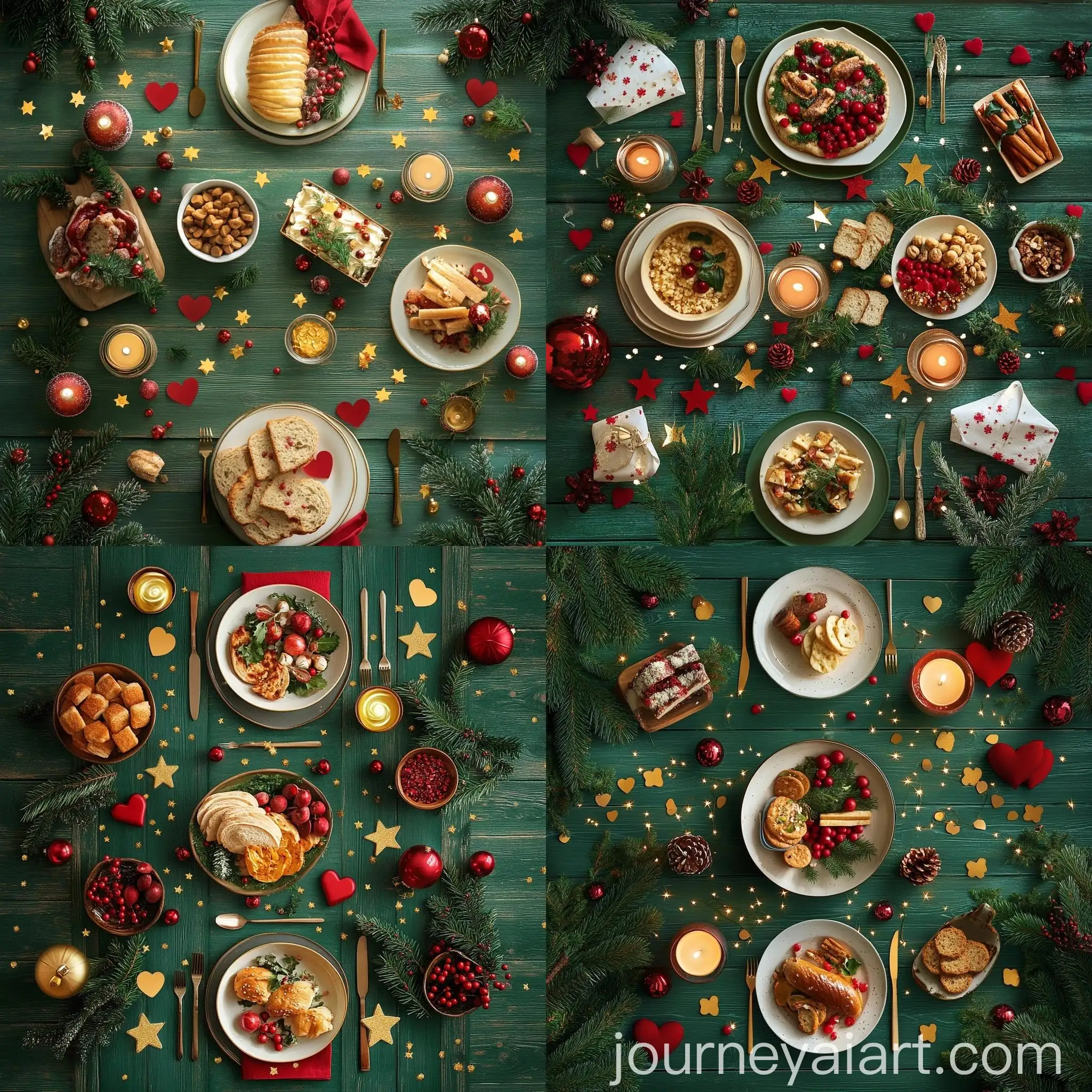 Christmas-Dinner-Table-with-Festive-Decorations-and-Food-Spread