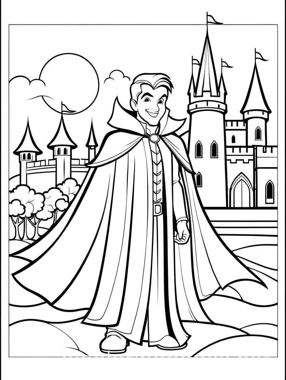 Friendly-Vampire-Coloring-Page-with-Simple-Castle-Silhouette