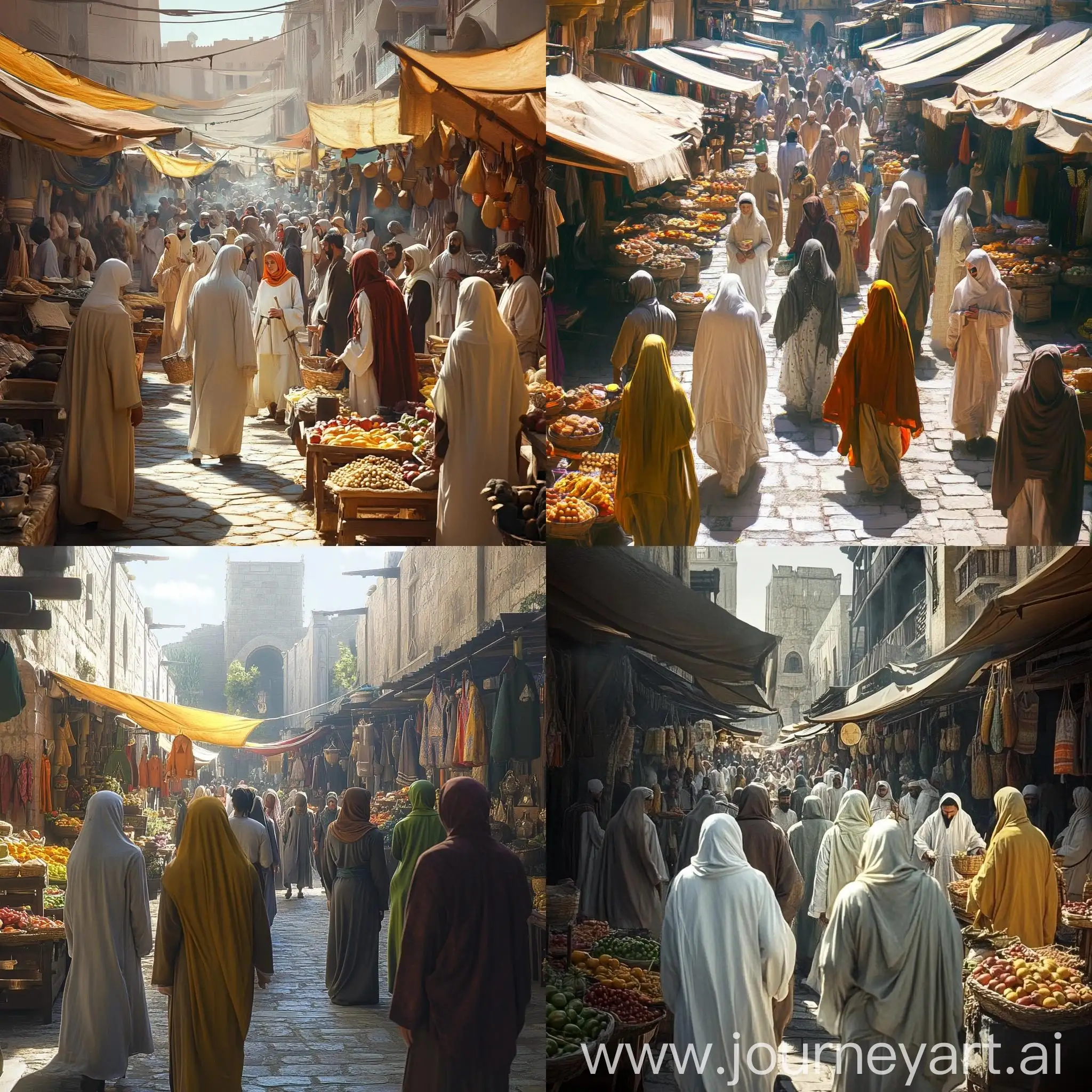 Medieval-Middle-Eastern-Street-Market-with-Colorfully-Attired-Figures