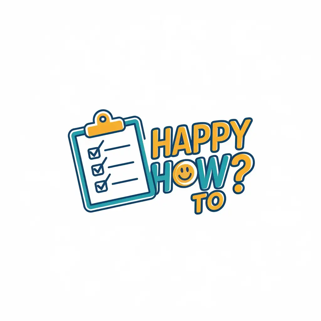 LOGO Design for Happy How To Energetic Clipboard with Checklist and Smiley Yellow Blue Color Palette