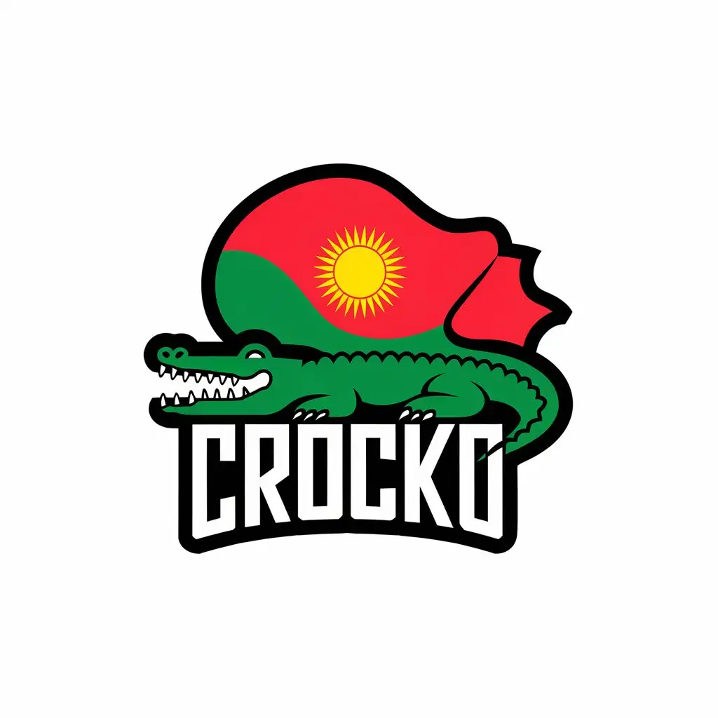 a vector logo design,with the text "CROCKO", main symbol:Crocodile and behind a big flag of Kyrgyzstan,complex,be used in Others industry,clear background