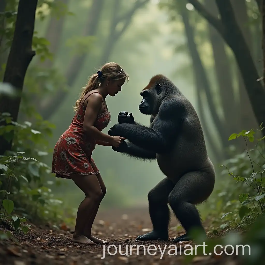 Woman-and-Gorilla-Dancing-in-Forest-Scene