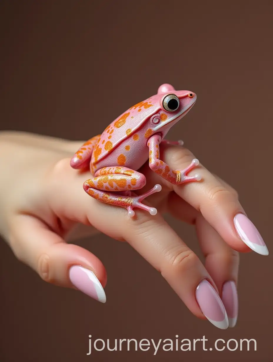 HyperAI-Image-Prompt-ExpansionRealistic-Pink-Frog-Climbing-on-a-Manicured-Female-Hand-with-Detailed-Skin-Patterns