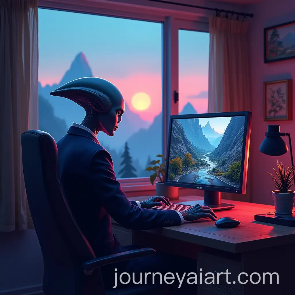 Alien-Gamer-in-Space-Room-with-Landscape-View