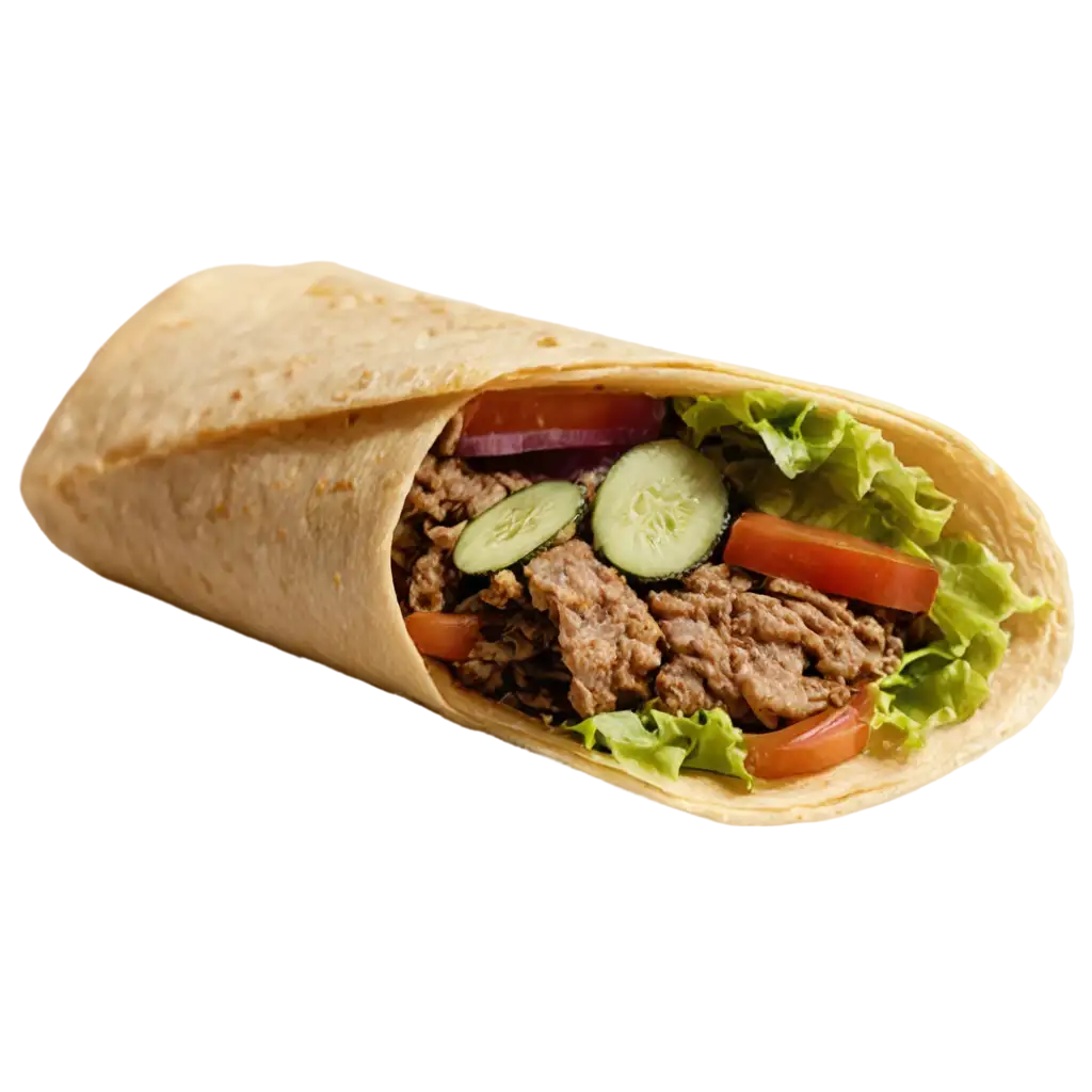 Syrian shawarma sandwich, the sandwich is wrapped in Syrian bread