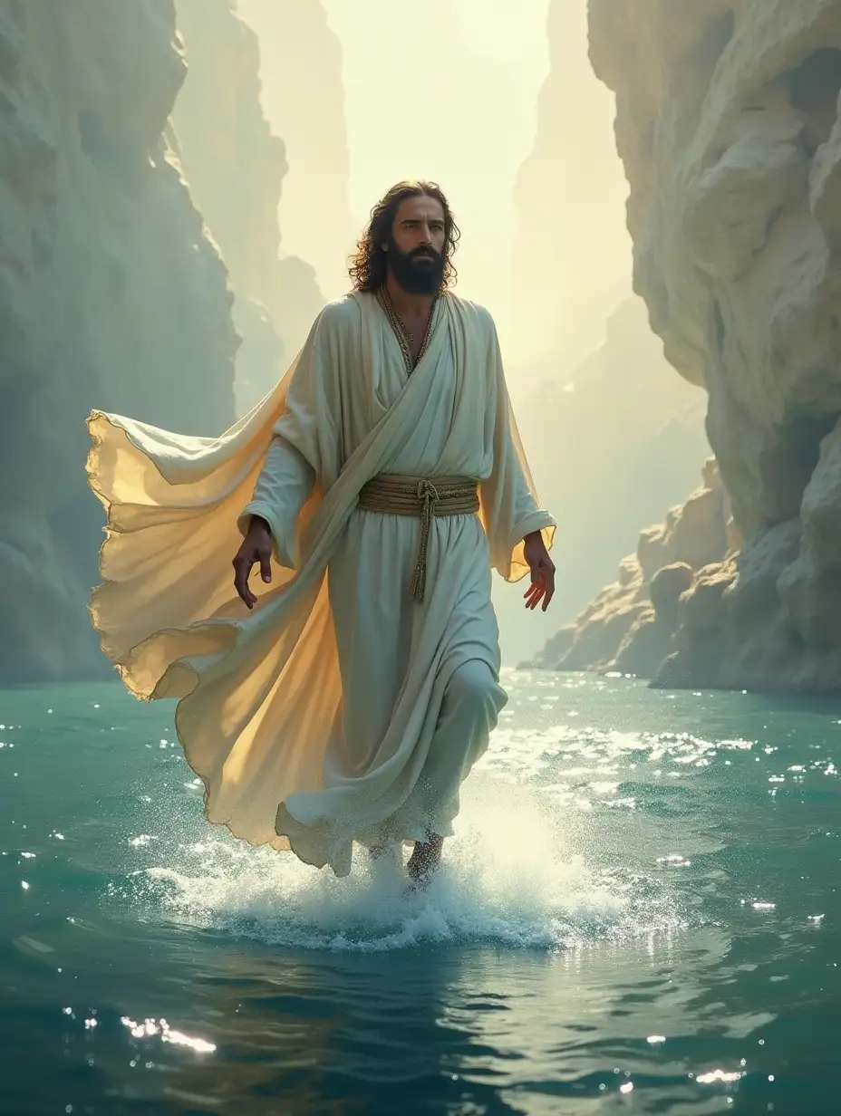 Biblical scene of Jesus walking on water