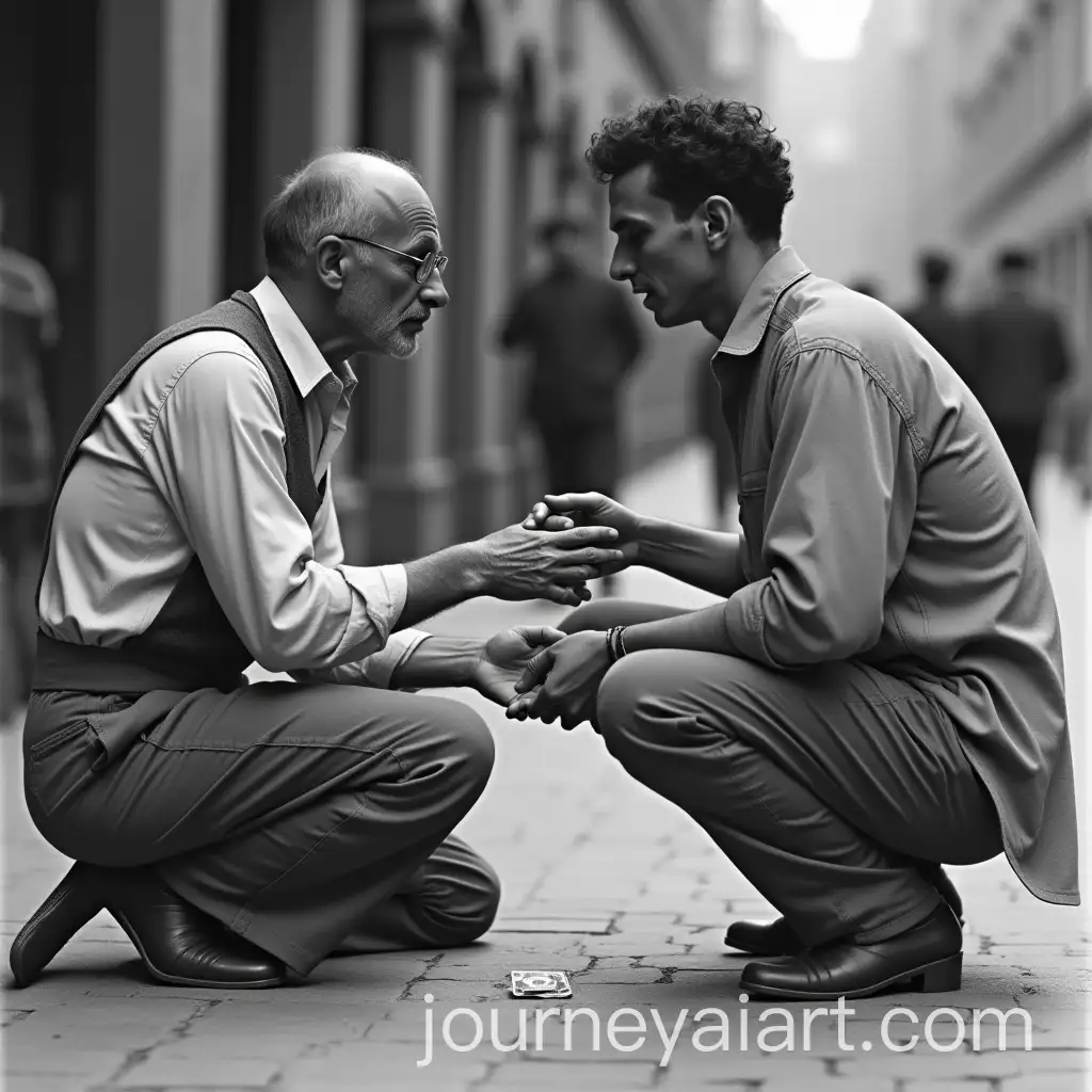 Generous-Act-Man-Giving-Alms-to-Beggar-in-1930s-Scene