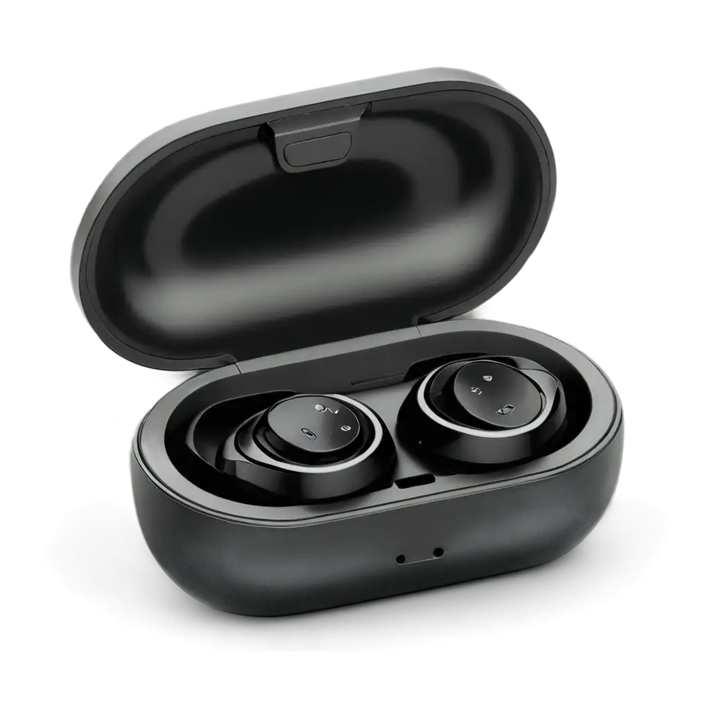 A single wireless earbuds pair in a charging case, top-down view