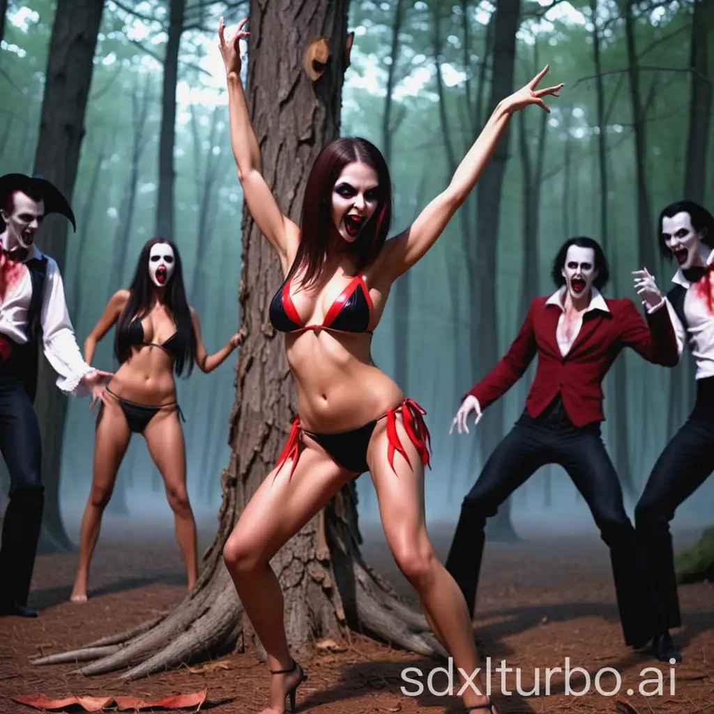 BikiniClad-Woman-Dancing-in-the-Woods-with-Vampires-at-Night