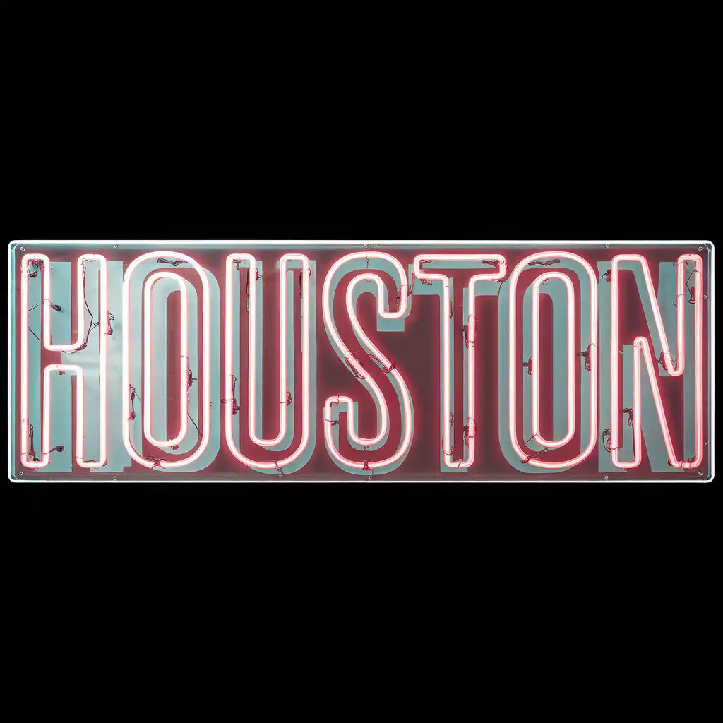 Neon Red Houston Cityscape in Bold 3D Typography on Black Background