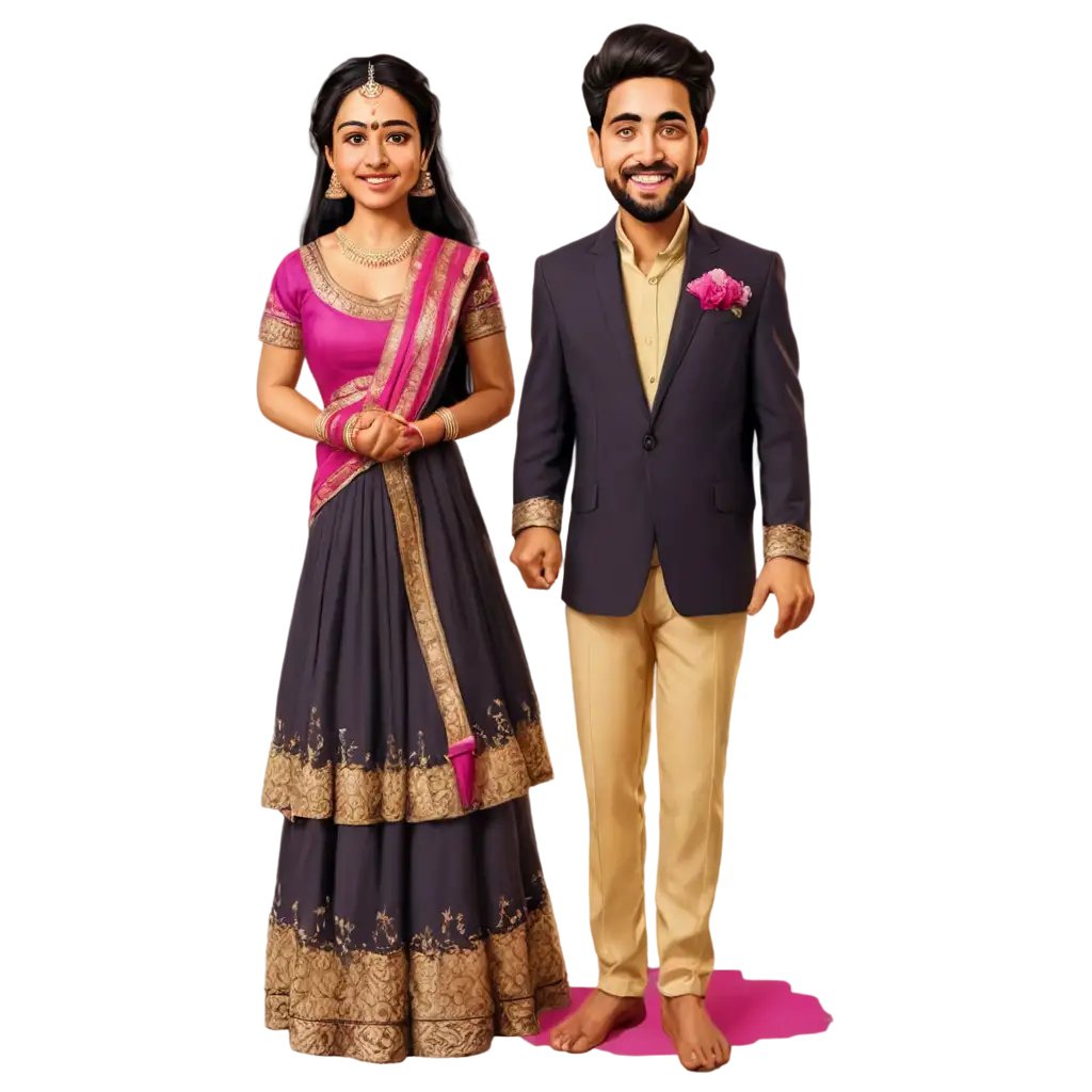 Traditional-Indian-Wedding-Bride-and-Groom-Caricature-in-PNG-Format