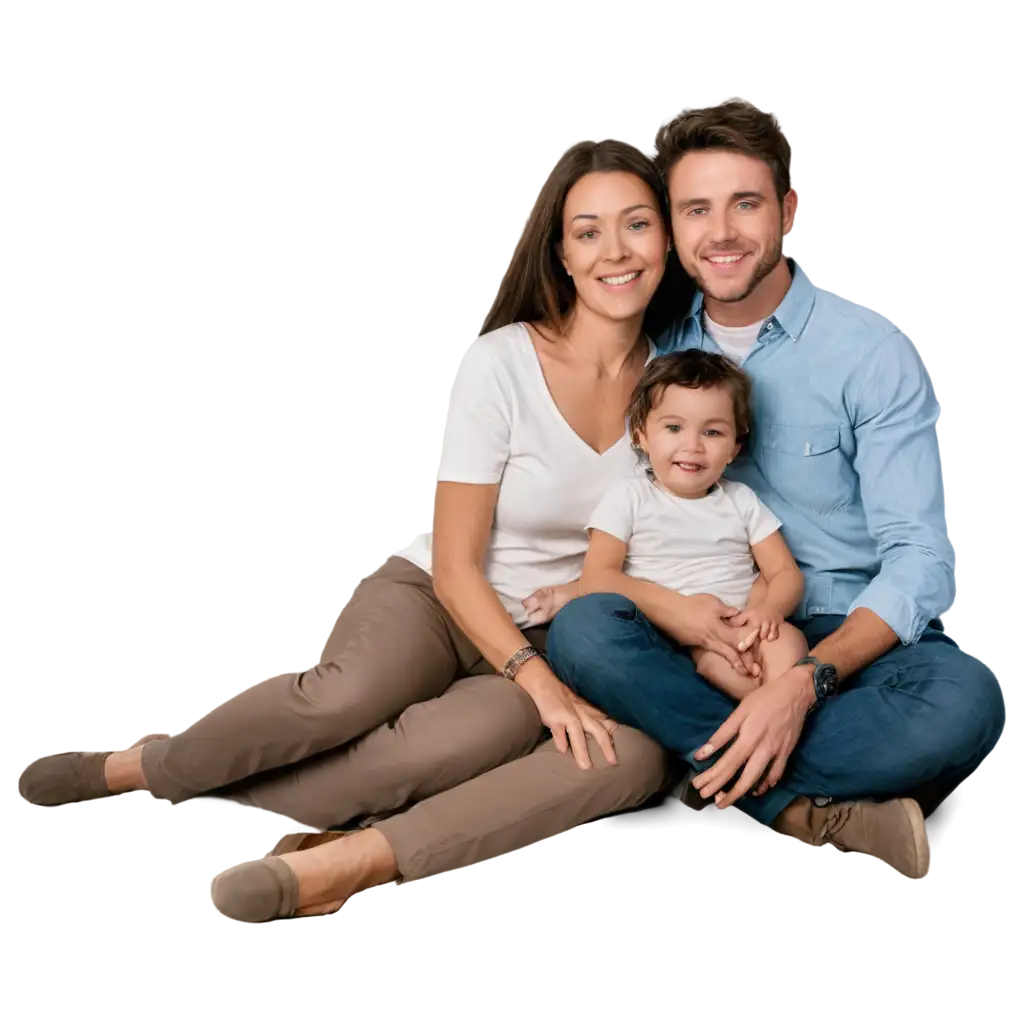 Beautiful-and-Happy-Family-Sitting-on-a-White-Floor-HighQuality-PNG-Image-for-Versatile-Use