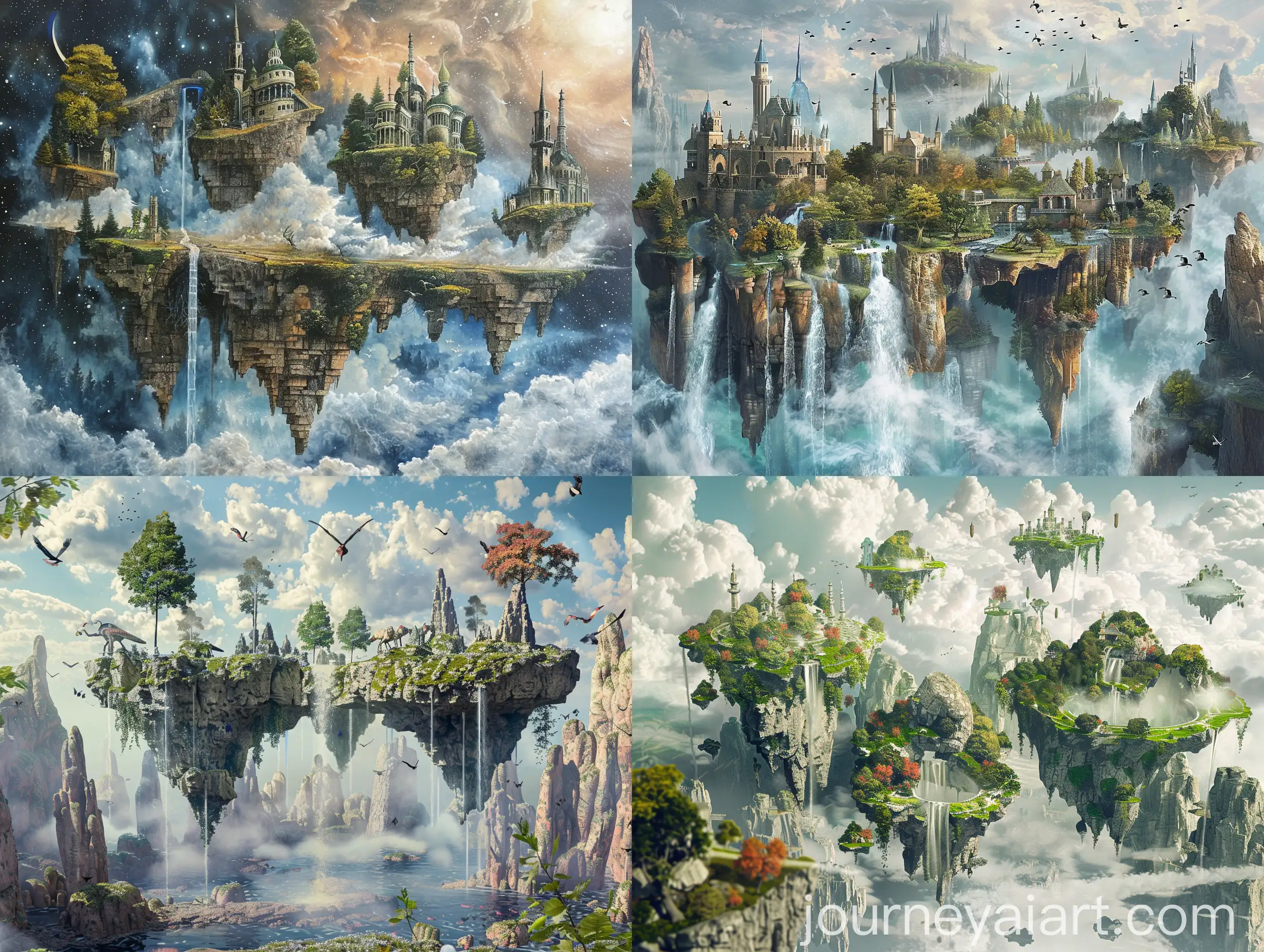 Surreal-Dreamscape-with-Floating-Islands-and-Shimmering-Waterfalls