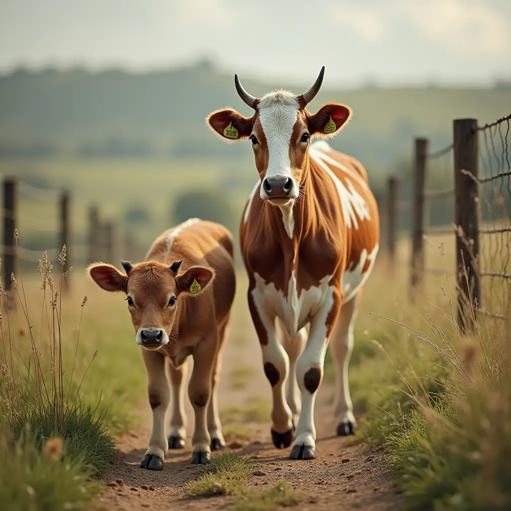 Walking with a young cow