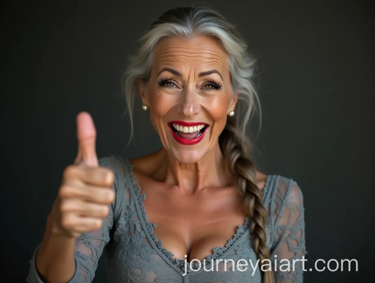 Incredibly-Beautiful-70YearOld-Woman-with-Grey-Long-Braid-Excitedly-Laughing-in-Lacy-Top