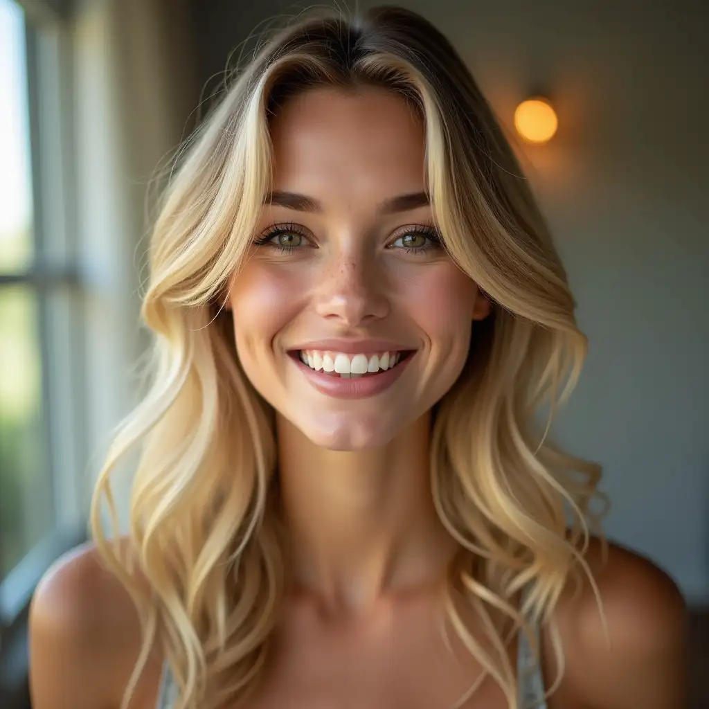 Beautiful-Smiling-Woman-with-Blonde-Hair-in-HighResolution-Flux-Art-Style