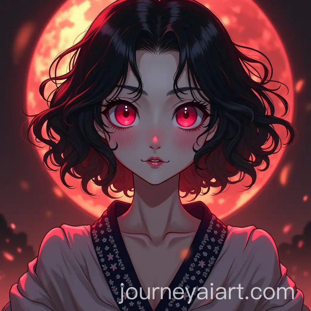 Portrait-of-Nezuko-Kamado-in-a-Firey-Forest-with-Moon-and-Web-Threads