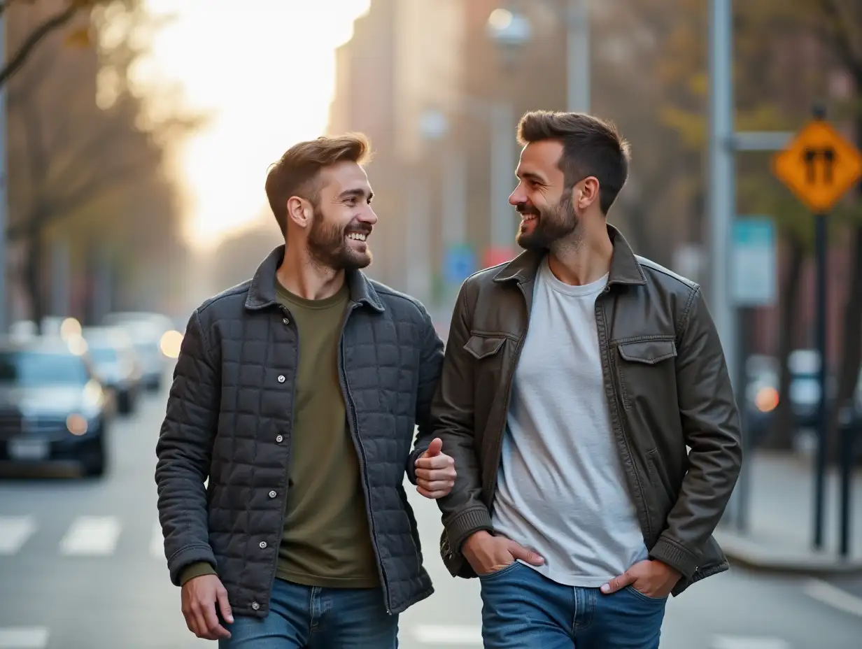 Happy-Father-and-Teenage-Son-Walking-Together-in-the-City