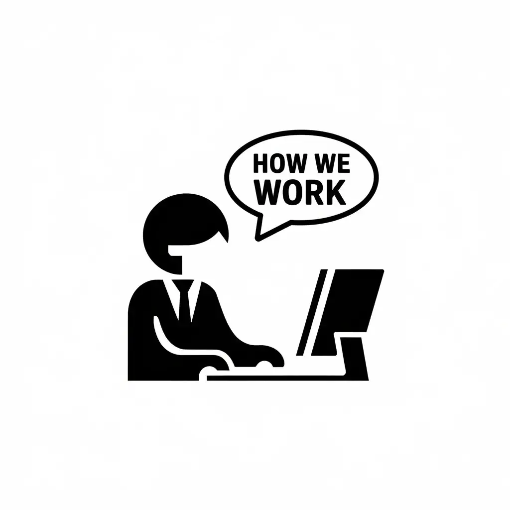 a vector logo design,with the text "How we work", main symbol:A,Moderate,clear background