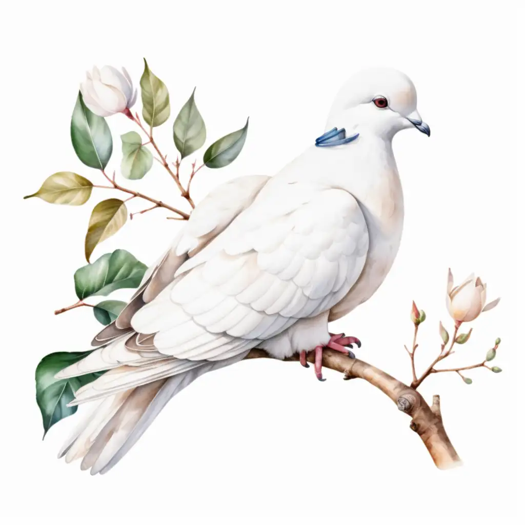 Peaceful White Dove Sitting on Branch Watercolor Clipart