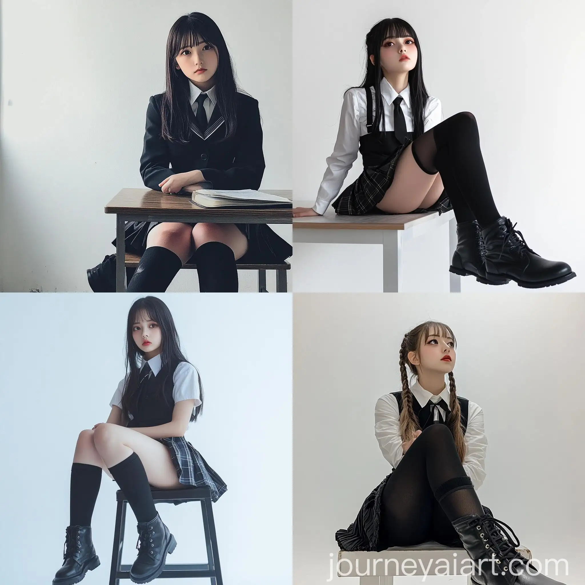 Young-Woman-in-School-Uniform-Poses-in-Photography-Studio