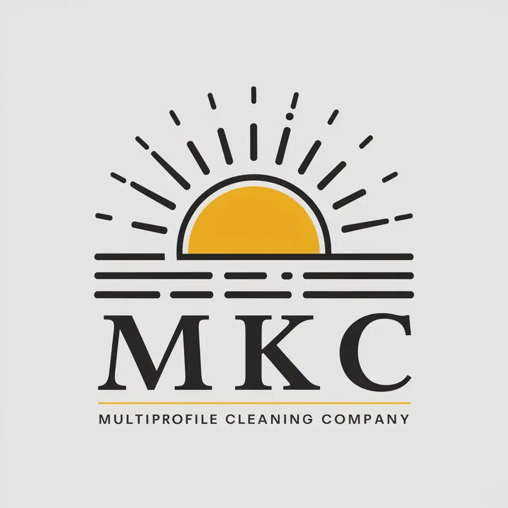 a vector logo design,with the text "MKC Multiprofile Cleaning Company", main symbol:Dawning sun,complex,be used in cleaning industry,clear background