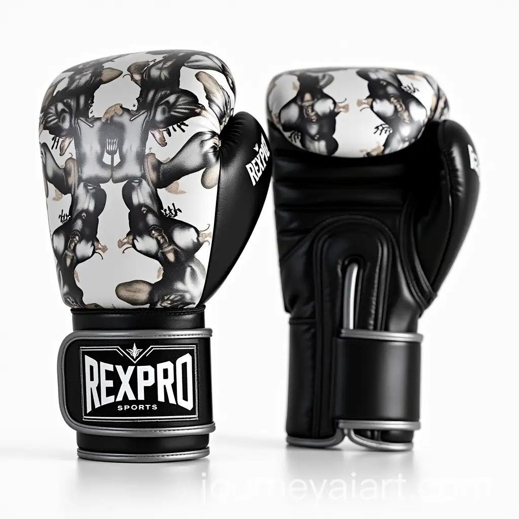 Various-Designs-of-Boxing-Gloves-with-REXPRO-SPORTS-Branding-in-Black-and-White