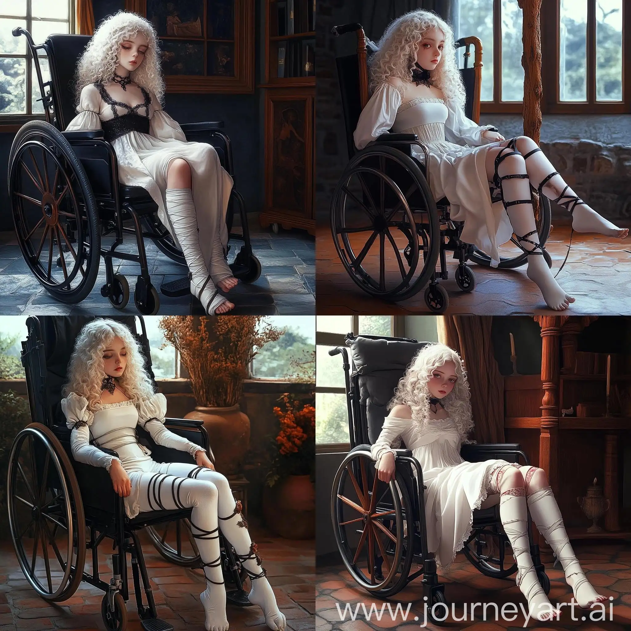 Animate-Girl-in-White-Curly-Hair-with-Plaster-Cast-and-Wheelchair