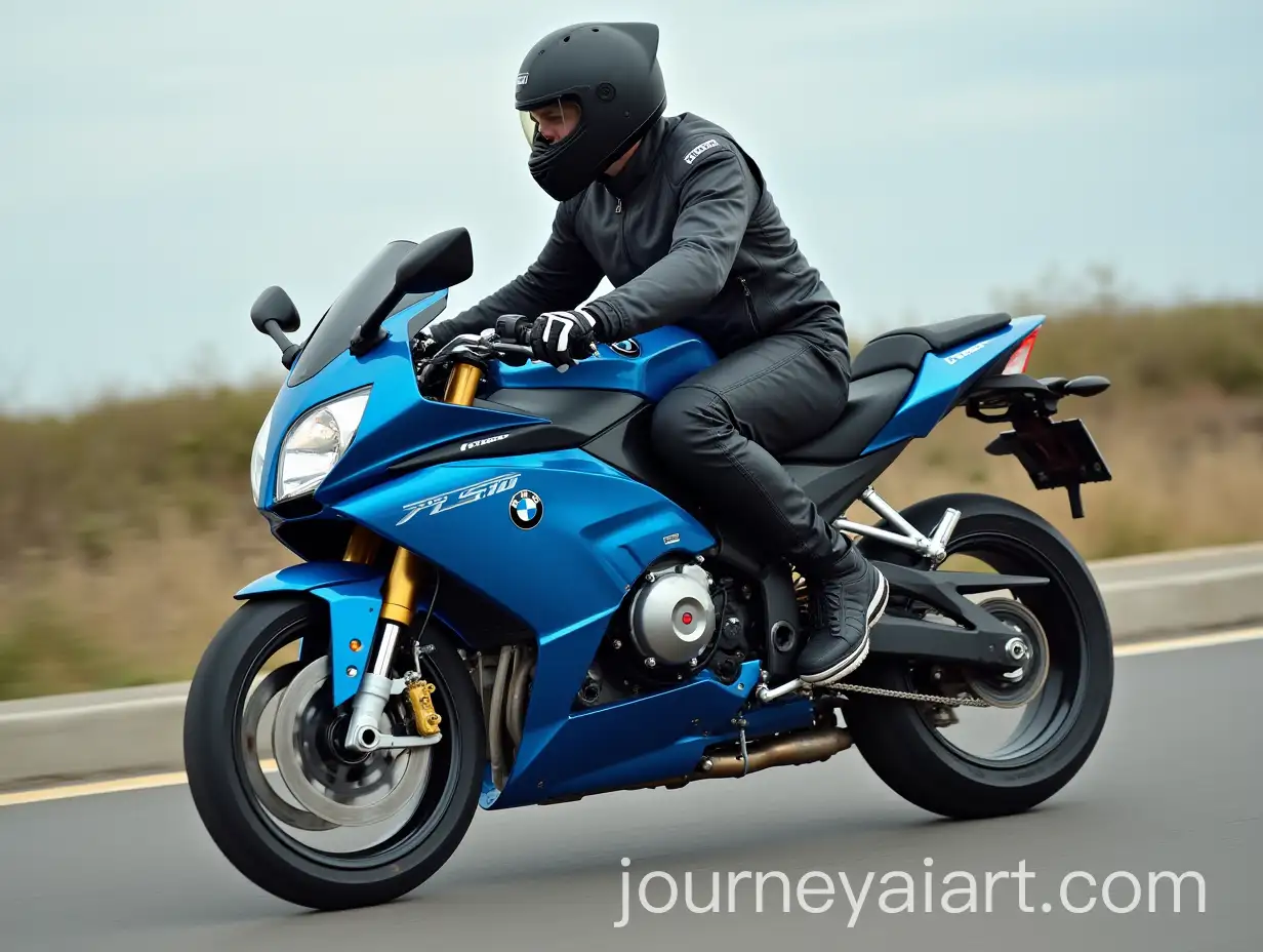 Man-Riding-Blue-BMW-R-1250-RS-in-Motorsuit-and-Helmet
