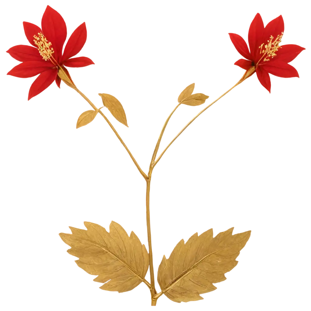 Red-Multipull-Flower-With-Golden-Leaves-PNG-Image-Vibrant-Floral-Illustration