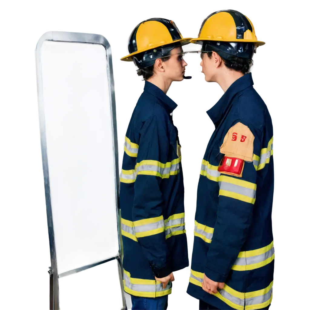 Teenager-Looking-at-Mirrors-with-Reflections-in-Firemans-Cooks-and-Builders-Costumes-PNG-Image