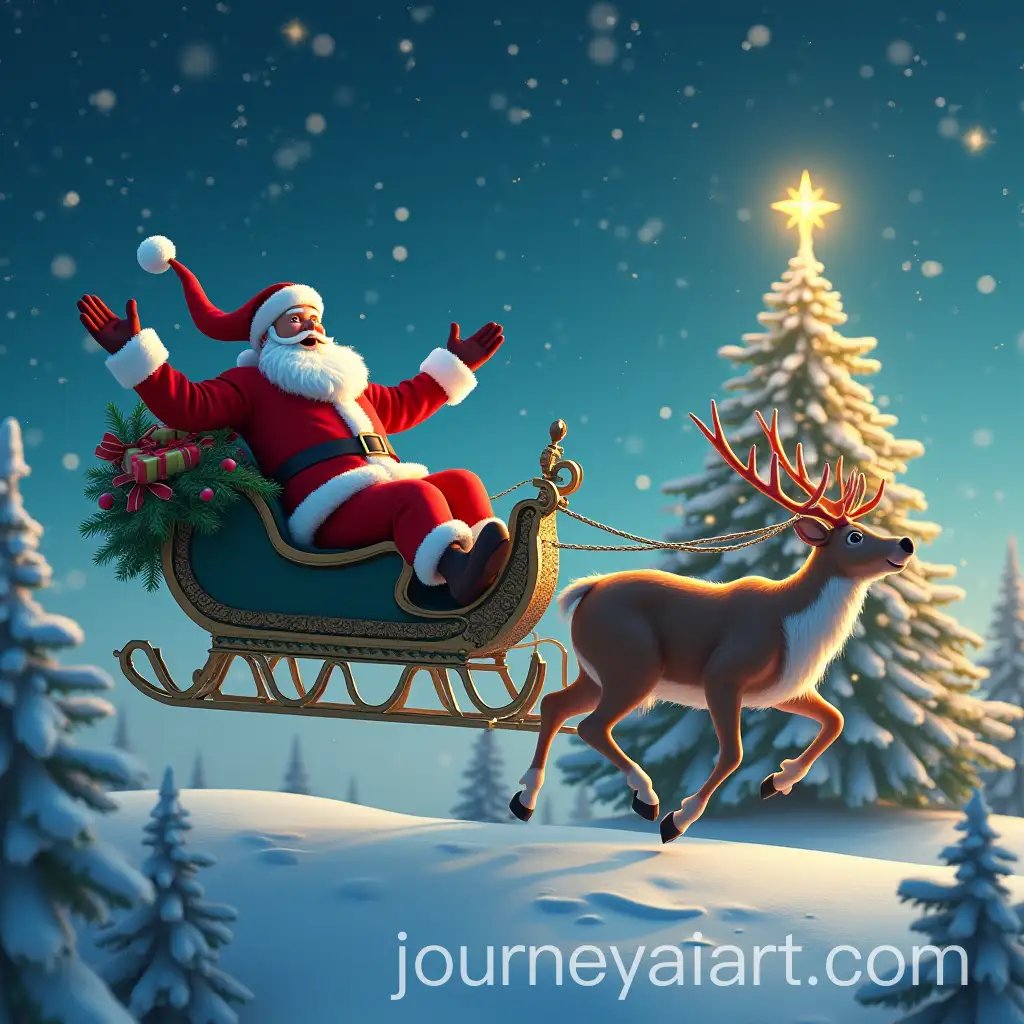 Santa-Claus-Riding-a-Sleigh-Through-the-Sky-with-Reindeer-and-Gifts