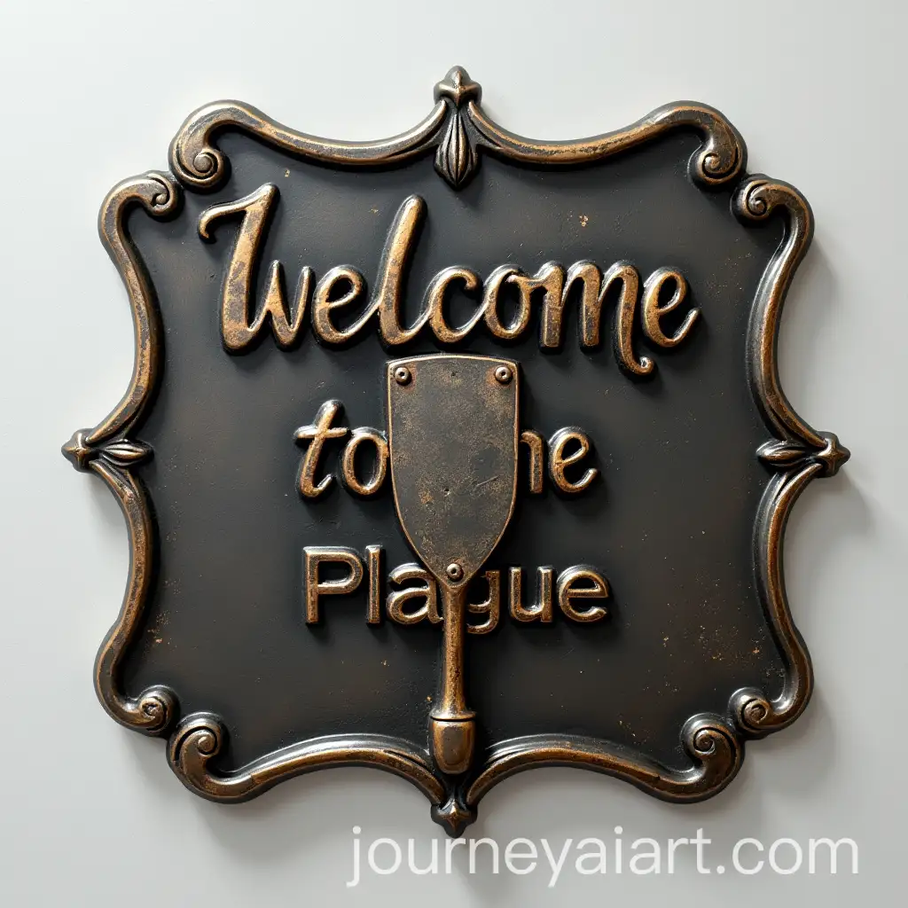 Aesthetic-Metal-Plate-with-Welcome-to-the-Plaque-and-Metallic-Paddle