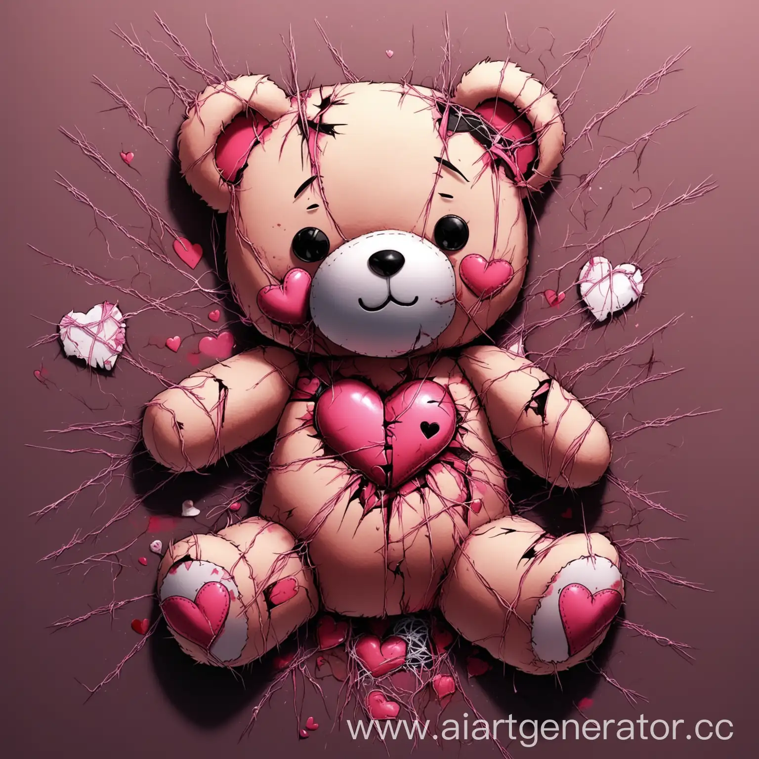 Emotional-Black-and-Pink-Teddy-Bear-Art-Mutilated-Plush-Toy-with-Heart-Implant