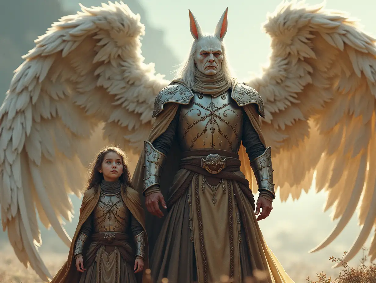 Ki-Fantasy family,Man with angel wings and children giant FRETTCHEN face  and with angel wing armor equipment