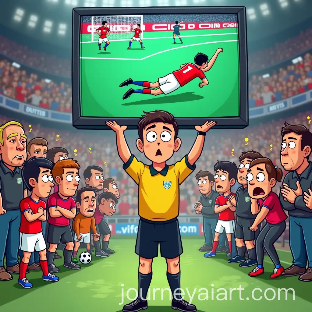 Cartoon-Referee-with-VAR-Monitor-Reacts-to-Soccer-Diving-Incident